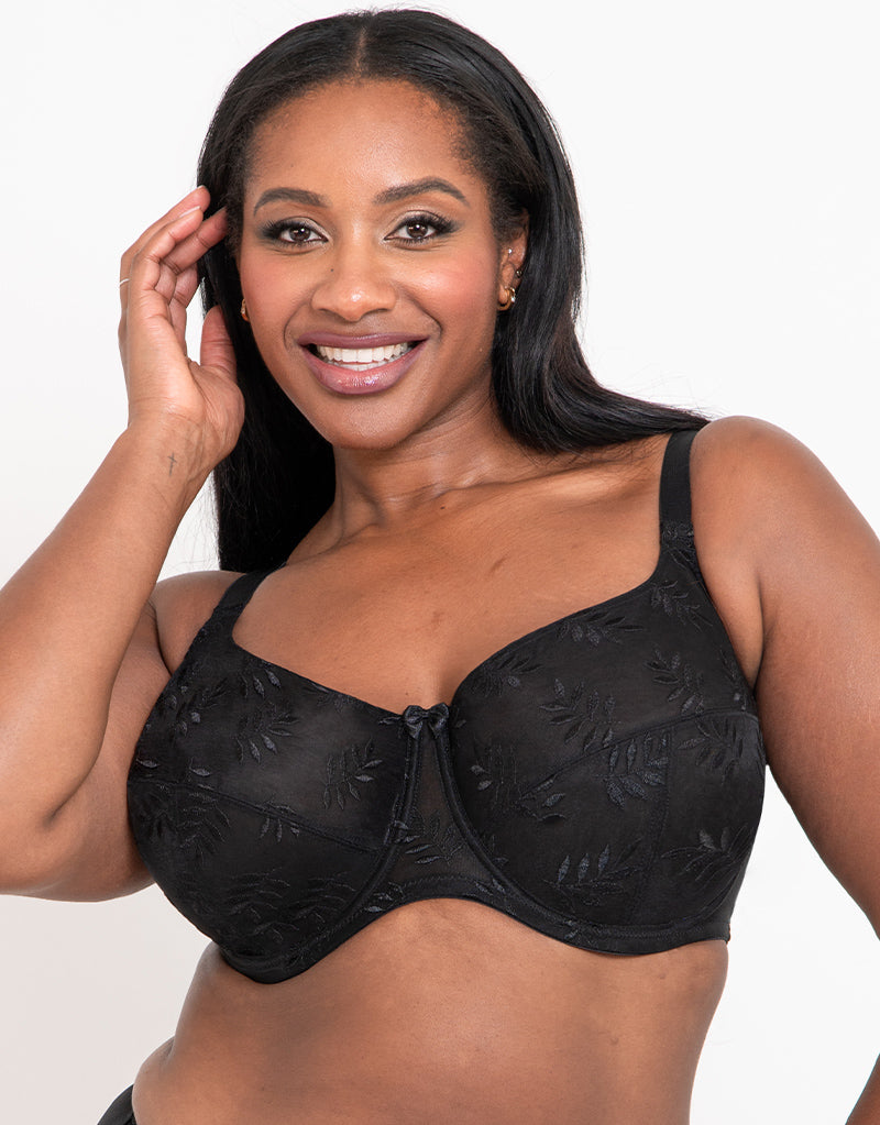 Wacoal Lace Black Bra 44H - Retro Chic 2-Section Cup