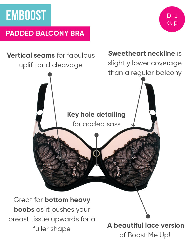 Curvy Kate Emboost Padded Balcony Bra Black Pink – Brastop UK