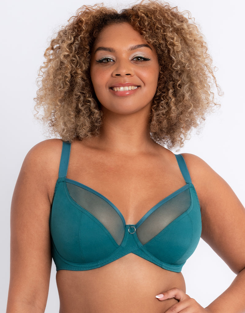 Bright Blue Stretch Lace Non-Padded Underwired Balcony Bra