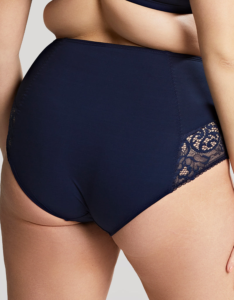 Navy High Waist Knicker - Elegant Spot and Lace Underwear – Oola
